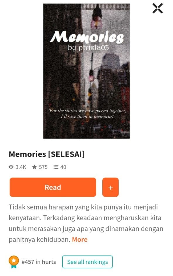 Cover artwork of Memories, a story written by Magdalena Patrisila